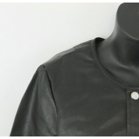 T Tahari Women Jacket Moto Fashion Snap Button Faux Leather Black Sz 10 - Picture 6 of 15